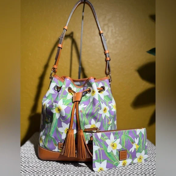 Dooney & Bourke Botanical Daffodil Drawstring Bucket Bag & Wristlet Set - Purple - Picture 16 of 16